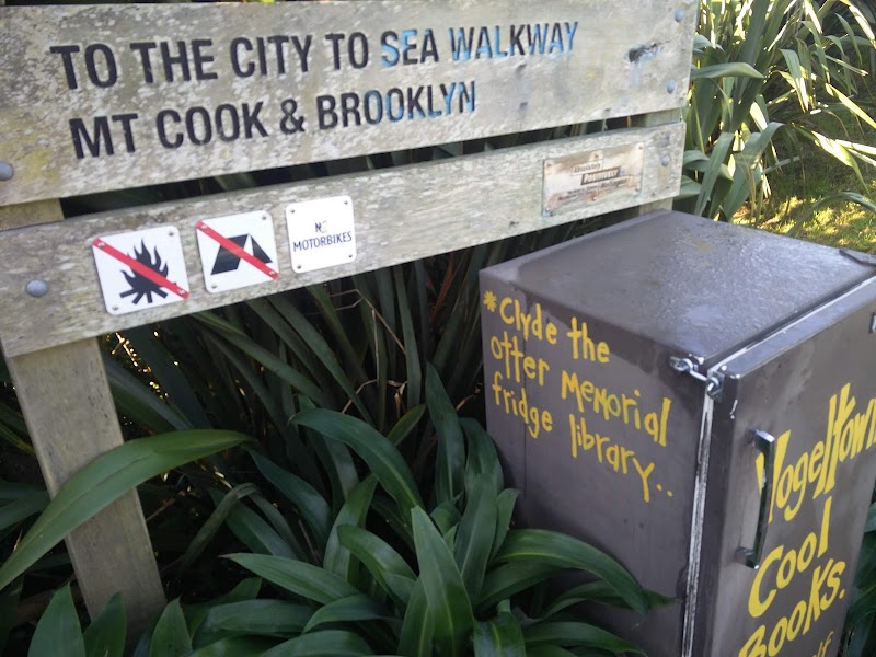 Clyde the otter memorial fridge library in Wellington, New Zealand