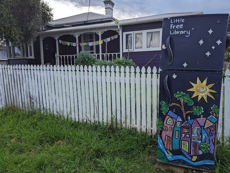 Purple Refrigerator Little Free Library in Whangarei, New Zealand