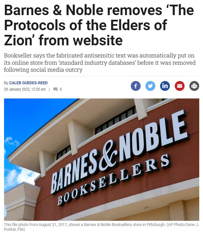 Barnes & Noble Removes ‘the Protocols Of The Elders Of Zion’ From Website