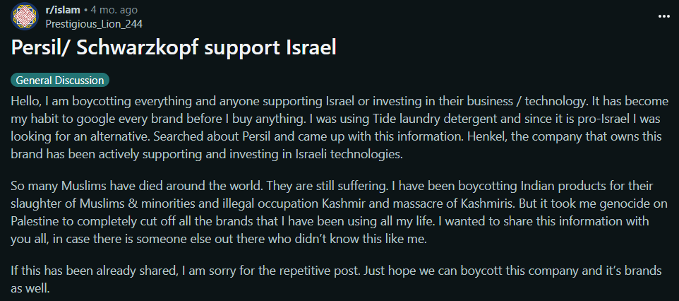 Persil Schwarzkopf Support Israel