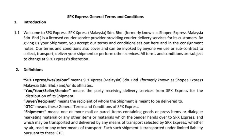 Spx Express General Terms And Conditions