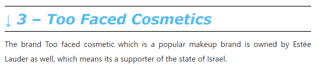 The Brand Too Faced Cosmetic Which Is A Popular Makeup Brand Is Owned By Estée Lauder As Well, Which Means Its A Supporter Of The State Of Israel