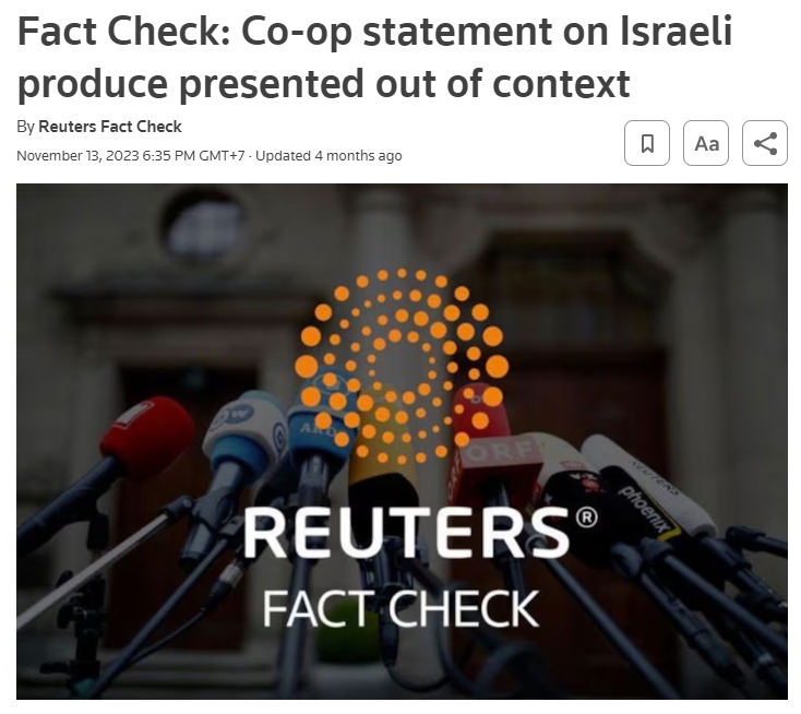 Co Op Statement On Israeli Produce Presented Out Of Context